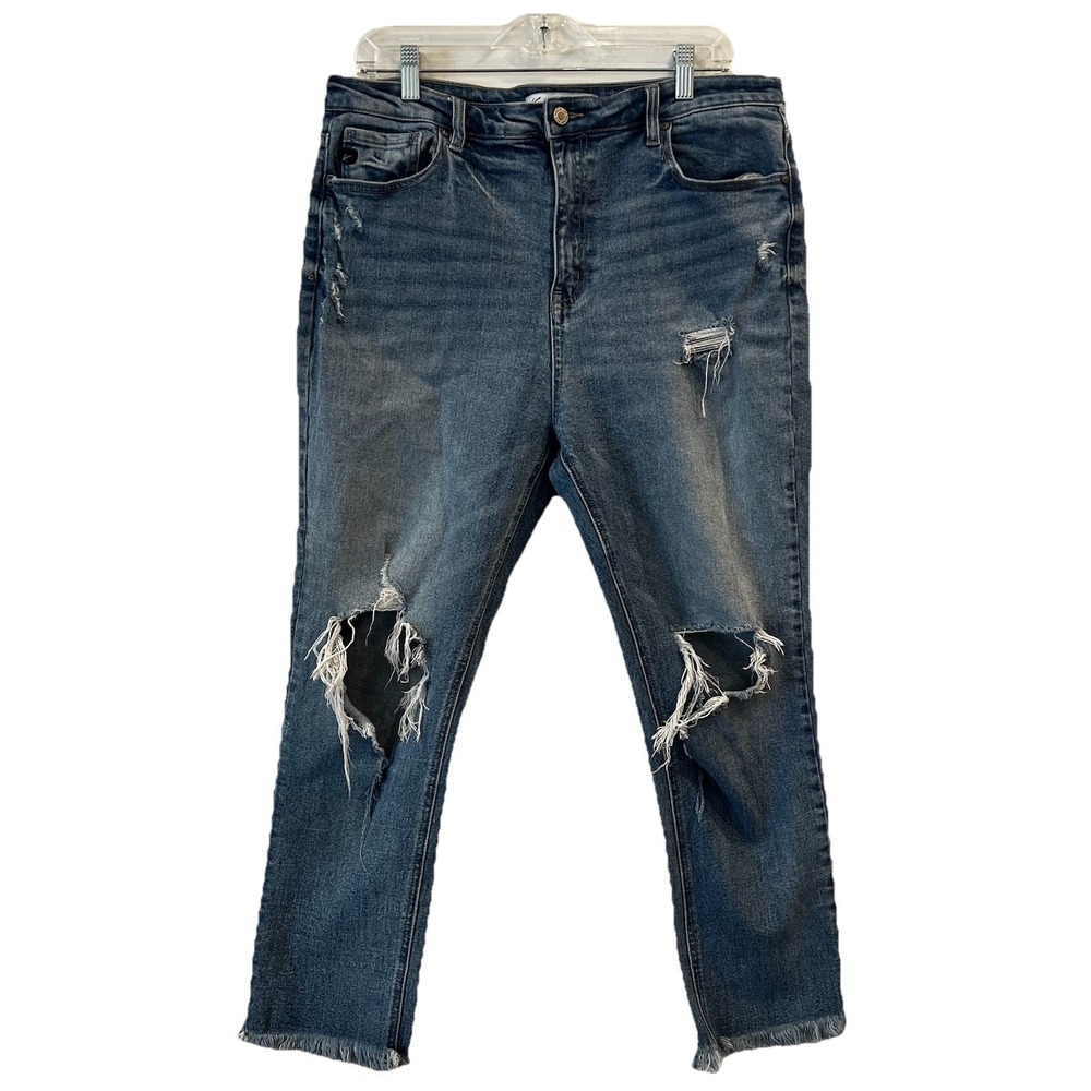 KanCan Distressed High Rise Straight Leg  Cropped Jeans  Women's Size 31 Blue‎